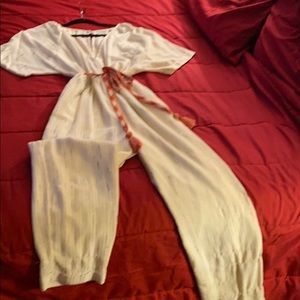 Anthropologie Cream w/GrayStripe Jumpsuit WrnOnce!